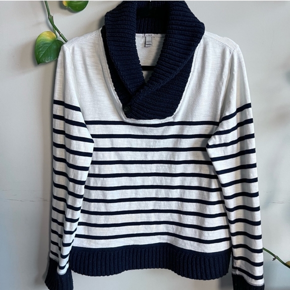 J. Crew navy blue striped sweater medium - Picture 2 of 7